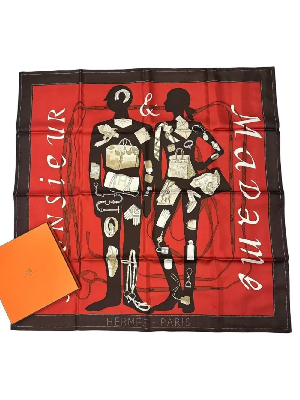 Hermes Scarf Carre 90 Silk Monsieur Et Madame & - Picture 1 of 8